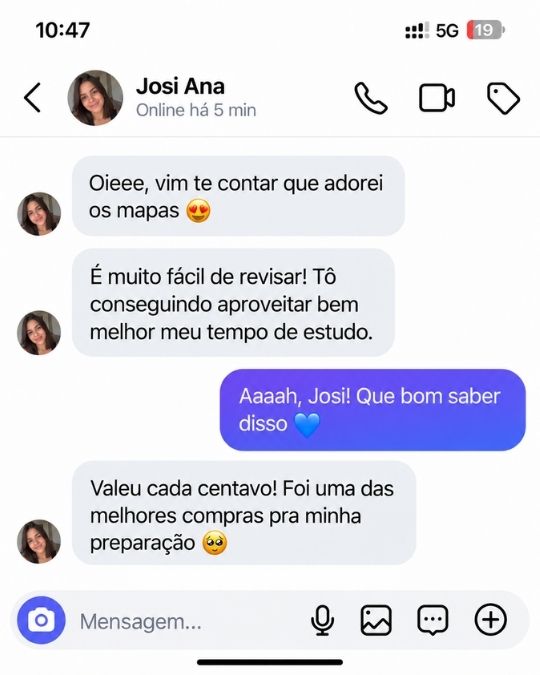 Mensagem no WhatsApp sobre facilidade de revisão para a prova da Cebraspe